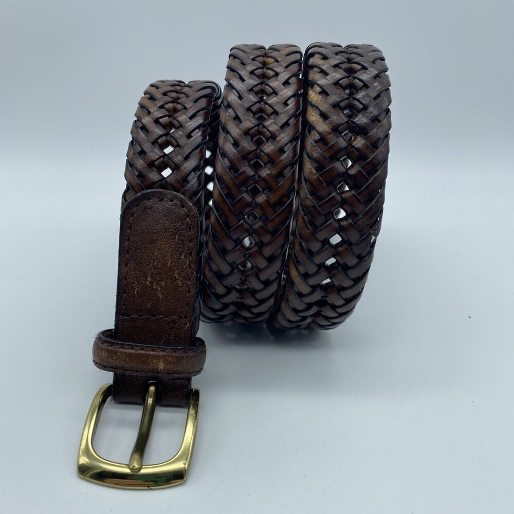 Unbranded Brown Genuine Leather Braided Woven Belt Men's Size 26-28 12SN0402